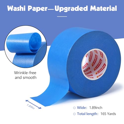 Image of 3 Rolls Blue Painters Tape 2inch Wide Painters Tape Bulk Blue Masking Tape for Wall Painting Edge Treatment DIY Crafts Packaging, 1.89IN x 55Yd x 3 Rolls Small Roll