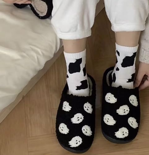 Pumpkin Slippers Halloween Slippers for Women Men House Shoes Spooky Slides Soft Warm Plush Couple Shoes PINK-37-383