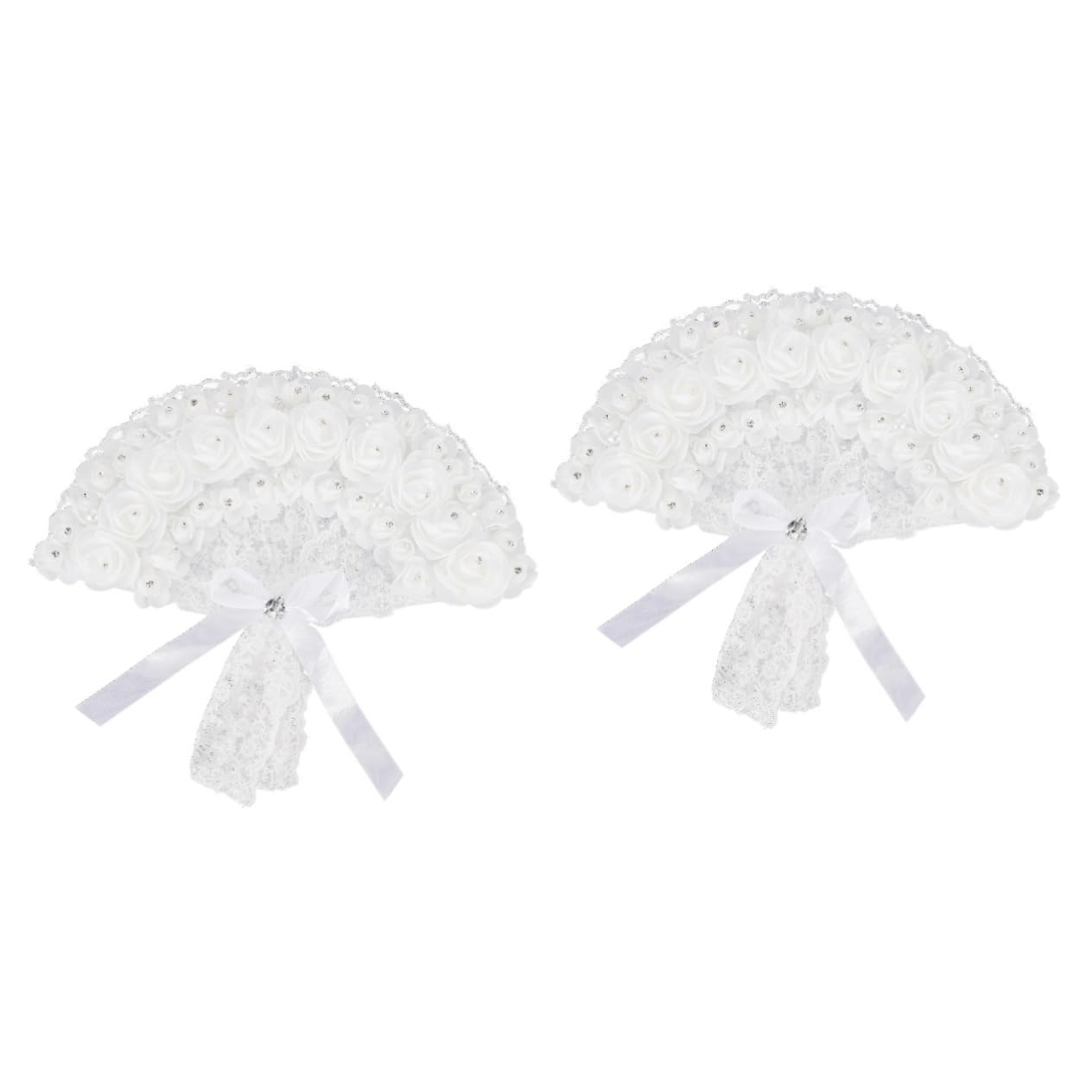 Éventail pliable en dentelle blanche Cabilock | Lot de 2 ventilateurs de mariage anciens