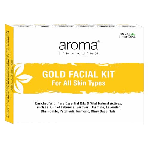 Image of Aroma Treasures Gold Facial Kit (30g /ml) | With 24K Gold Leaf, Turmeric, Lavender & Jasmine Oils | Paraben-Free, Cruelty-Free | Instant Glow, Deep Cleansing & Skin Brightening - For All Skin Types