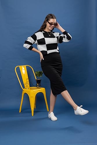 Image of Wear lusso Women's Round Neck Colour Block Sweater | 100% Wool Pullover | Full Sleeve Soft & Stylish Winter Wear for Women & Girls