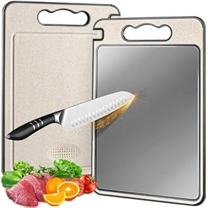 Titanium Cutting Board Double Sided for Kitchen,Knife Sharpener & Garlic Grater Wheat Straw + PP with Juice Groove Large Chopping Board(15×10In)Dishwasher Safe, Kitchen Necessities for Home Titanium Cutting Board Double Sided for KitchenKnife Sharpener Garlic Grater Wheat Straw PP with Juice Groove Large Chopping Board1510InDishwasher Safe Kitchen Necessities for Home