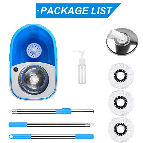 Wischeimer mit Auswringer-Set, verlängerter Edelstahlgriff, 3 Mikrofaser-Ersatz-Moppkopf-Nachfüllungen, 2 Räder für Haushaltsreinigung, Hartholzbodenfliesen, Blau/Grau – Bild 4