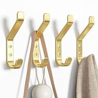 susswiff Coat Hooks Wall Mount for Hanging: 20LB Sturdy Hanger for Backpack, Towel, Bag, for Closet, Bathroom, Door, Mushroom, Stainless Gold 4 Pack, 3.75\"