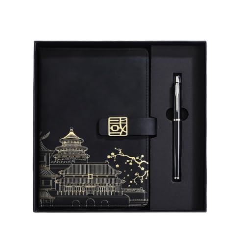 Angoda A5中国風ノート 多機能手帳 レトロデザイン ギフトボックスセット ビジネス 学生 贈り物 学習 記録 2冊組 (ギフトボックス2個,K)