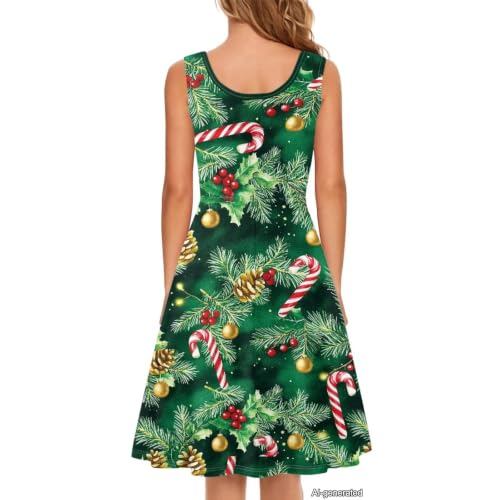 Image of Women Stylish Tank Dresses Sleeveless Round Neck Midi Casual Dress with Pocket for Summer