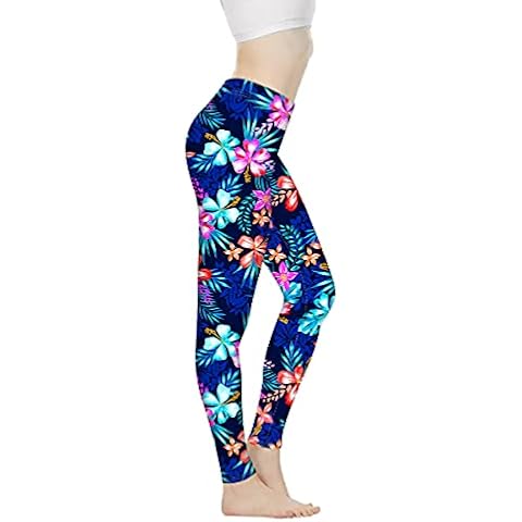 Coloranimal Hawaii Flower Leggings Women Lady Gym Workout Leggings High Waist Tummy Control Sport Pants Running Trousers -S Cover