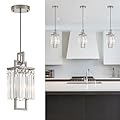 Lighceac Modern Brushed Nickel Pendant Light Fixture for Kitchen Island and Dining Room, Industrial Small Hanging Crystal Chandelier Light Fixture for Bedroom Entryway Living room Foyer Hallway 3-Pack