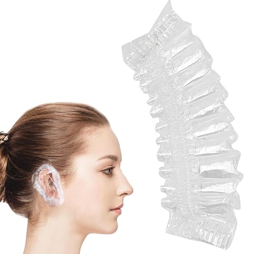 Image of 100 Piece Pack Disposable Waterproof Ear Covers, Transparent Ear Protectors for Hair Dye, Shower, Bathing, Ear Protecter with Freely Elastic Closing