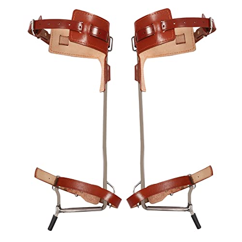 Aupitolt Stainless-Steel Climbing Tree Spikes Kit with Adjustable Seat Belt Straps,Portable Tree Gaffs Pads Spur Gear Climbing Steps Spurs Tool for Practice Tree Climbing, Fruit Picking, etc(Brown)