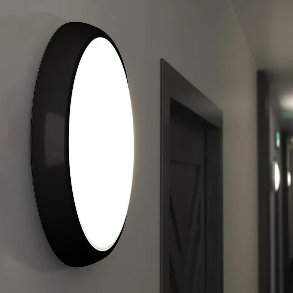 Ledbrite Black Led Ceiling & Wall Light Slimline 2D Bulkhead 8W, 12W & 15W Cct 3000-6500K 105Lm/W, Security Waterproof Ip65 Emergency Commercial Lighting (Microwave Sensor & Emergency)