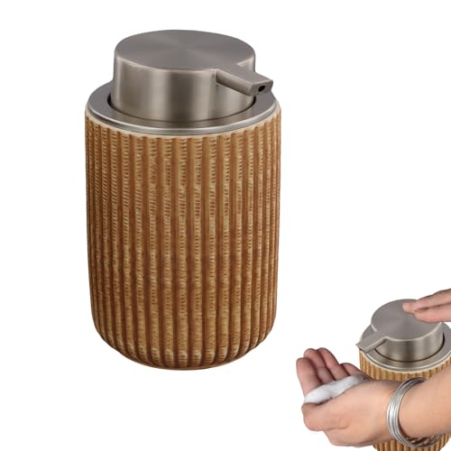 Dispensador Jabón Baño, 300ML Dispensador de Jabón de Cerámica, Botella de Espuma para jabón de Manos, Dosificador Recargable de jabón líquido, para Cuarto de Baño Encimera (Marrón)