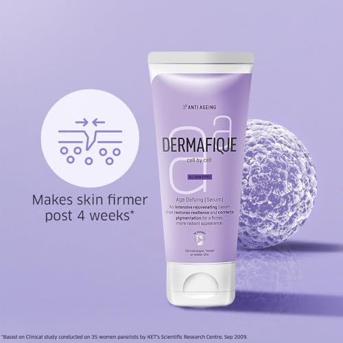 Image of Dermafique Age Defying Face Serum 50g | PhytoCellTec with rare stem cells | Anti-Ageing Serum, Corrects Skin Tone, Reduces Wrinkles, Pigmentation & Dark Spots in 4 weeks | Dermat Tested on Indian Skin