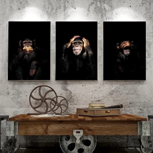 Chimpanzé moderne toile sans cadre triptyque expression animale drôle