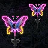 Butterfly Solar Lights, Solar Butterfly Outdoor Light, Garden Decor,Neon Butterfly Garden Lights for Outside, Yard, Pathways,Patio, Lawn, or Landscaping Decor (Amaranth, 2 Pack)