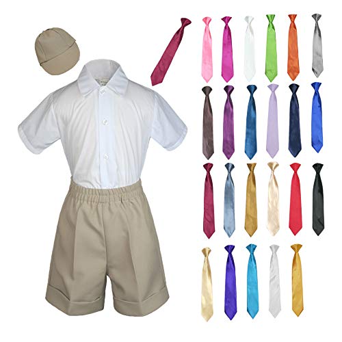MILLTEX 4 Pieces Formal Party Wedding Color Satin Necktie Shirt W/Hat Khaki Shorts Set New Born Baby Boy Toddler Sm-4T (L (12-18 Months Old), Mustard)