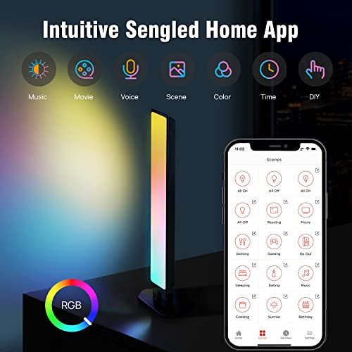 Image of Sengled WiFi Smart LED Light Bars, TV Ambient Backlights Works with Google Assistant, Music Sync Kit Gaming Lights with APP Control, RGB Dimmable 12W Multi-Mode LED Play Light bar for Bedroom
