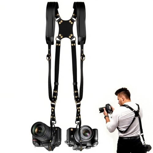 YIHAOSSING Camera Harness Black Camera Straps for Photographers Leather Dual Camera Strap for Two DSLR/SLR Cameras (black)