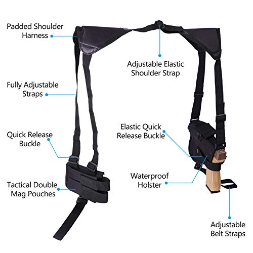 Shoulder Holster For Pistols, Adjustable Vertical Gun Holster With Double Magazine Pouch, Tactical Concealed Carry 1911 Shoulder Holsters #TOP1