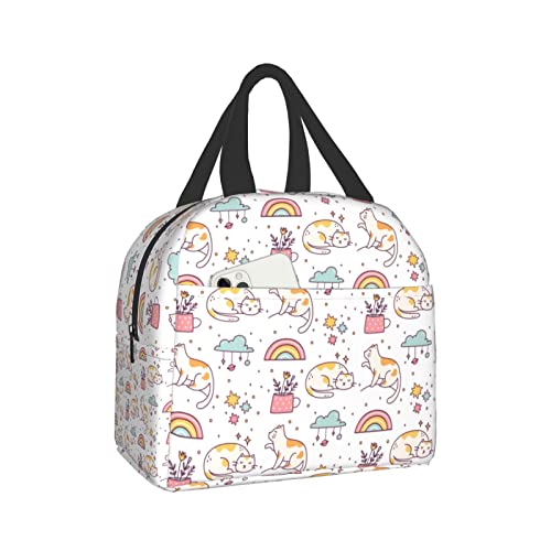 XVBCDFG Fiambrera con diseño de gato bonito, fiambrera con aislamiento Bento Box, fiambrera impermeable reutilizable con bolsillo frontal para oficina, Picni