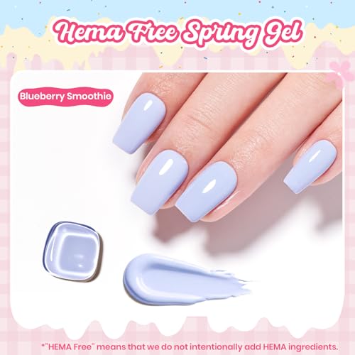 Image of Beetles Blue Gel Nail Polish - Taste of Summer Blueberry Smoothie Pastel Blue Gel Polish, Same Color Same Bottle, Soak Off UV LED Lamp Pastel Nails Art, Long-Lasting Manicure Salon DIY Summer Nails