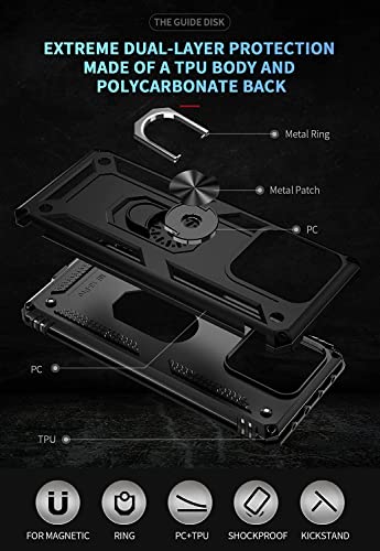 Image of ShieldTech Back Cover for Redmi Note 13 Pro 5G | Rugged Armor Case with Ring Stand | 360 Protection | Shockproof | Camera & Screen Guard (PC, Black)