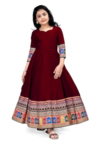 Image of Cotton Silk Long Anarkali Kurta for Girls