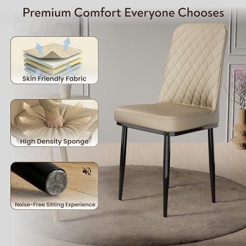 Image of IKON Premium Leather Dining Chair with Cushioned Seat & Metal Legs | Premium Accent Chair for Living Room, Bedroom & Balcony | D.I.Y (Almond Cream)