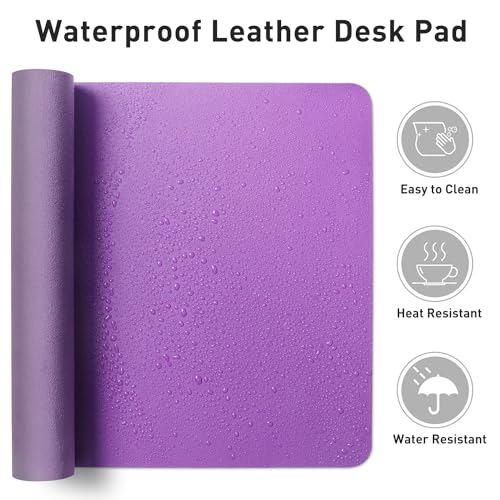 Image of Aothia Faux Leather Desk Mat - Large Mouse Pad, Non-Slip PU Leather Blotter, Waterproof Writing Surface for Office and Home (Iris Violet, 47.2 inch x 23.6 inch)
