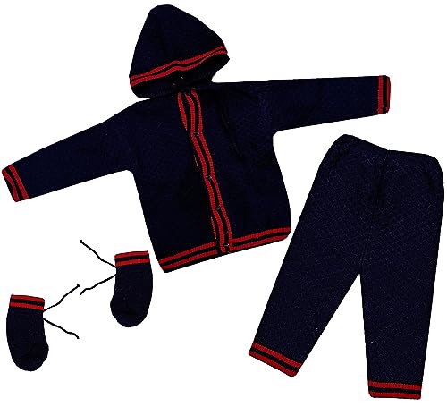 SELVEL Unisex Baby Woolen Hooded Sweater Set | Baby Boys Baby Girls Full Sleeves Hooded Sweater, Pant and a Pair of Booties Combo (SWTR-HDY-2112)