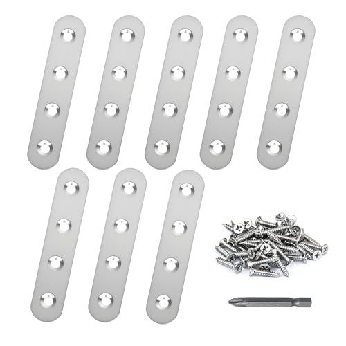 Image of 8 Pack Straight Brace,Flat Brace 3.9 inch x 0.67 inch,Stainless Steel Flat Metal Braces,Repair Bracket with Screws