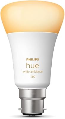 Philips Hue – Bombilla LED inteligente de color blanco [Bayonet Cap B22] – 1100 lúmenes (equivalente a 75 W) Funciona con Alexa, Asistente de Google, Apple Homekit.