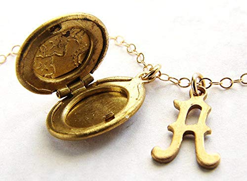 Tiny Initial locket necklace, Personalized initial locket, vintage monogram locket