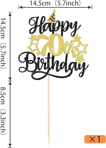 Image of Confetti! Glittering 70th Birthday Cake Topper with Star Hat - Cheers to 70 Years! Fabulous Cake Decorations for Elders 70th Birthday & Anniversary Party Supply