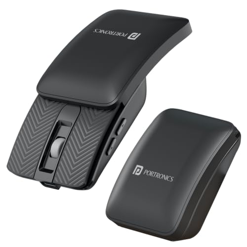 Image of Portronics Toad Fold Wireless Bluetooth Mouse with Dual Wireless (BT + 2.4 GHz), Foldable Mouse, Rechargeable Battery, Multi-Device Pair, Up to 3200 DPI Sensitivity (Black)