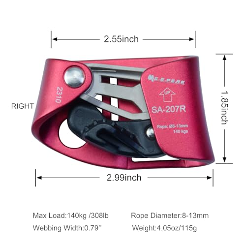 S.E.PEAK Foot Ascender Upgraded Foot Riser 140kgs Strong Rappelling Gear Equipment for Rock Climbing Tree Arborist, Climbing Rescue Caving, Mountaineering, 8~13MM Rope,Right Foot, 4kN, Red