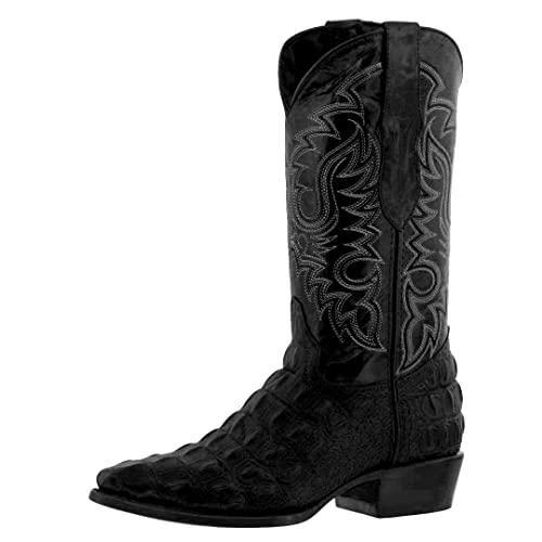 Texas Legacy Mens Black Western Leather Cowboy Boots Crocodile Back Print J Toe - Main Image