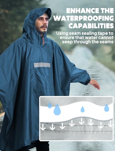 Image of ANYOO Hooded Rain Poncho for Adults Waterproof Lightweight Rain Coat for Men Women Reusable Rain Jacket for Emergency Outdoor