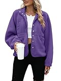 Yanekop Womens Sherpa Cropped Jacket Oversized Button Down Sweater Outerwear Christmas Coat Winter Fluffy Warm Coats(A Dark Purple,L)