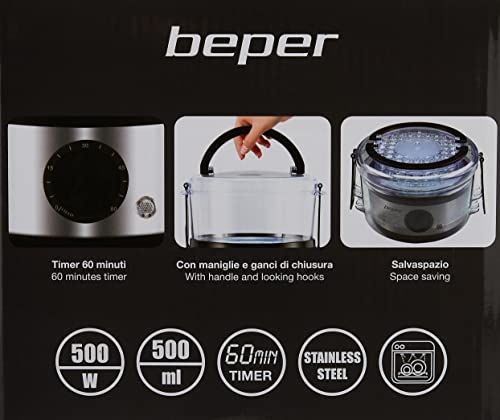 BEPER-BC261-Vaporera-multicocina-5-litros-500-W-PPAcero-Inoxidable-Blanco