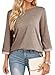 Dokotoo Early Spring Tops for Women 2026 Fall Clothes Brown 3/4 Sleeve Blouses Womens Tops T Shirts Summer Outfits Business Casual Tops Dressy Fashion Clothing Plus Size Women's Trendy Elegantes