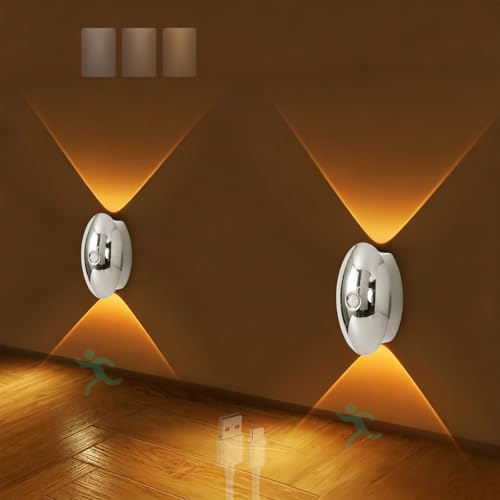 Apliques de pared LED recargables con sensor de movimiento plateados pack de 2