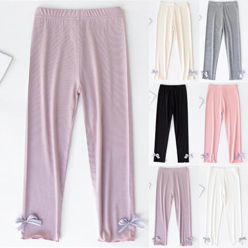 Girls Cotton Leggings Toddler Basic Comfy Soft Solid Color Elastic Waist Bowknot Pants for 2-13 Years2