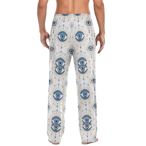 Men’s Evil Eye Pajama Pants with Pockets, Comfortable Lounge Sleep Bottoms#7572