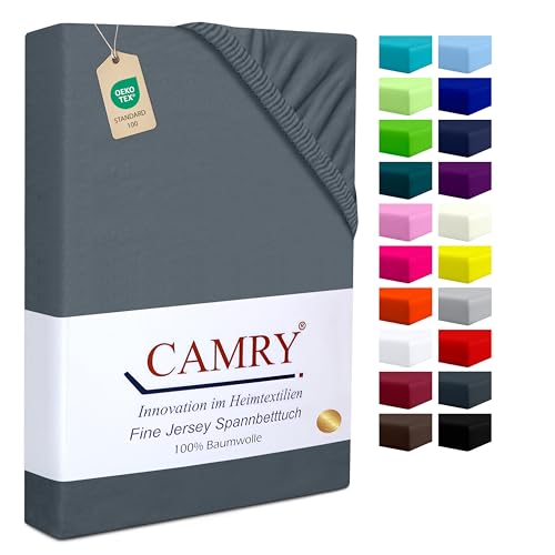 Camry Spannbettlaken 90x200cm - 100x200cm Grau Baumwolle Bettlaken Jersey Spannbetttuch Oeko-Tex