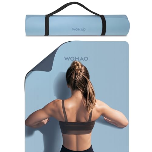 WOHAO Extra Thick 8mm Yoga Mat, 72"x28" Non Slip Exercise Mat, Reversible 2-Sided Dual Color Premium POE Material, with Carrying Strap for Yoga, Pilates, Home Gym