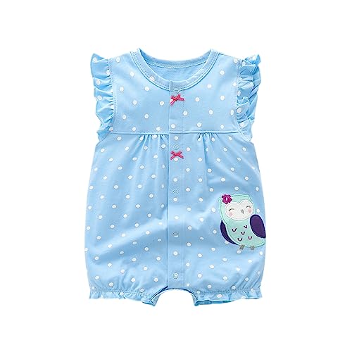 BOTCAM Pelele de manga corta con estampado de animales para niñas y niñas en 6 colores, de 3 a 18 meses, azul celeste, 18 meses