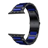 LDFAS Compatible for Apple Watch Band 40mm 38mm, Aluminum and Stainless Steel Metal Link Bracelet Strap for iWatch Bands Compatible for Apple Watch Series 6/5/4/3, Apple Watch SE, Black/Blue