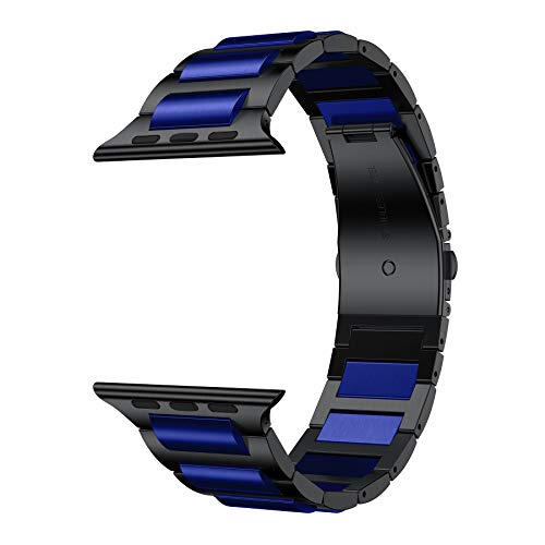 🛒 Flash Sale LDFAS Compatible for Apple Watch Band 40mm 38mm, Aluminum and Stainless Steel Metal Link Bracelet Strap for iWatch Bands Compatible for Apple Watch Series 6/5/4/3, Apple Watch SE, Black/Blue