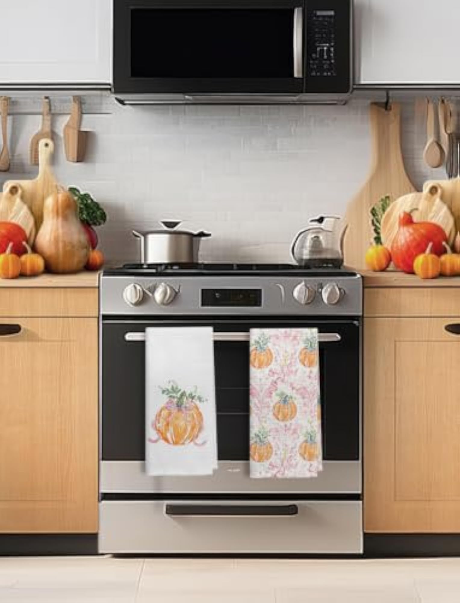Grandmillennial Pink Fall Pumpkin Kitchen Towels